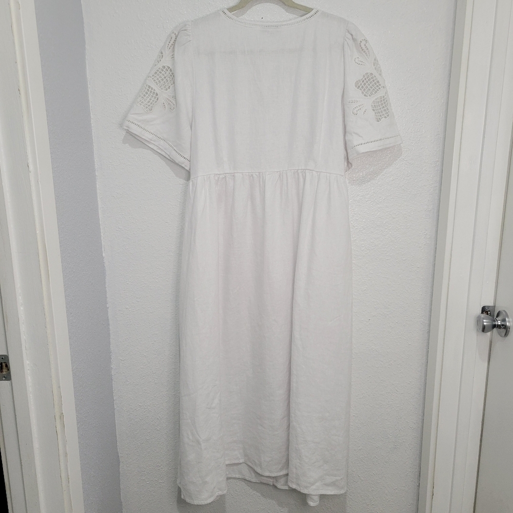 Madewell Cassie Button-Front Midi Dress in Embroidered Linen NWT S NQ631 White - Picture 6 of 10